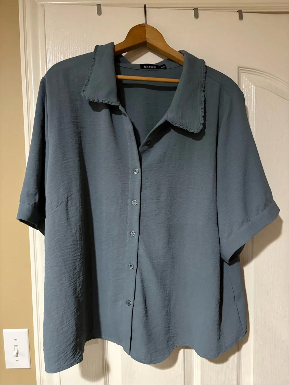 NWOT- MikaRose - Relaxed Short-Sleeve Button-Down Shirt in Dusty Teal